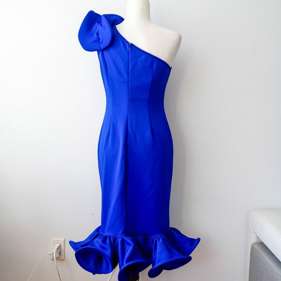 CQ by CQ Royal Blue Structured One shoulder Ruffled Midi Dress | Size S - Picture 2 of 9